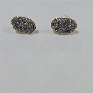 Kendra Scott Gold Frame Gray Druzy Oval Stud Earrings